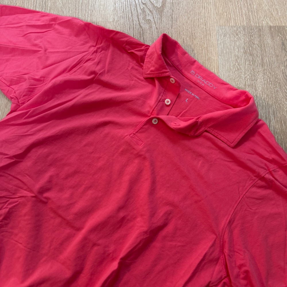 B. Draddy USA Pima Cotton Polo Shirt Mens Large Pink Short Sleeve Stretch Golf